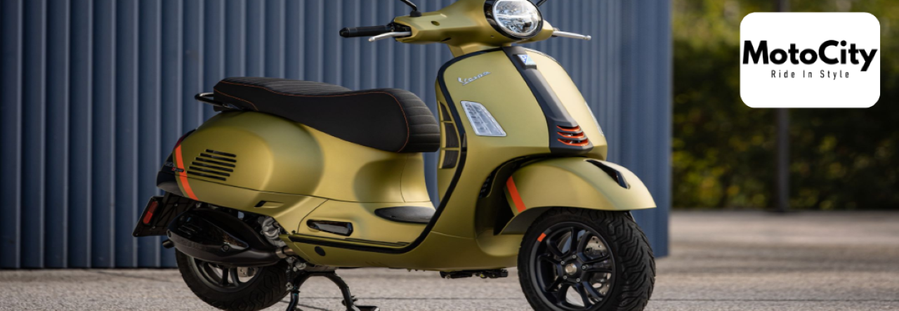 Happy customer test-riding this Vespa scooter near Naples, FL