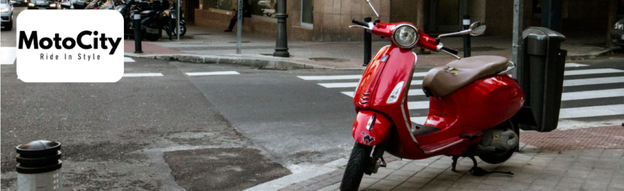 Piaggio BV200 scooter in motion on a city street, showcasing sleek Italian design and high-speed performance up to 75 mph.