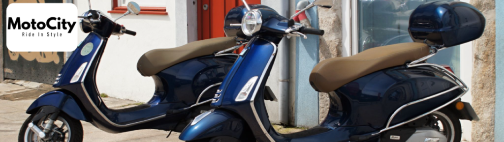 Electric and gas commuter scooters displayed in Naples showroom, showcasing urban-friendly designs.